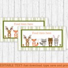 Woodland Forest Animals Buffet Tent Cards & Place Cards Editable PDF #A191