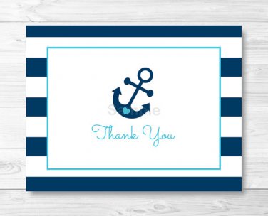 Nautical Blue Anchor Thank You Card Printable #A222