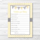 Yellow Chevron Printable Baby Shower Wishes For Baby Advice Cards #A356