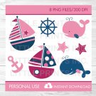 Pink Nautical Whale Sailboat Clipart #A254