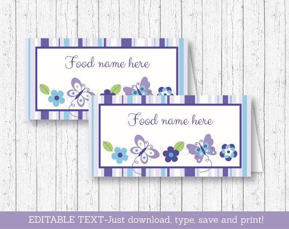 Lavender Butterfly Garden Buffet Tent Cards & Place Cards Editable PDF #A218