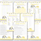 Yellow Chevron Elephant Baby Shower Games Pack - 8 Printable Games #A181