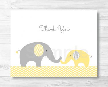 Yellow Chevron Elephant Thank You Card Printable #A181