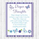 Lavender Butterfly Garden Diaper Thoughts Late Night Diaper Baby Shower Game #A218