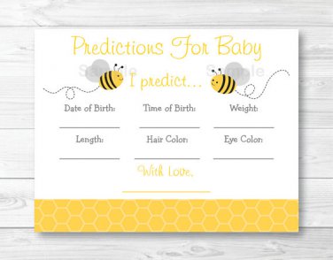 Bumble Bee Baby Shower Baby Predictions Game Cards Printable #A359