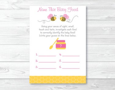 Pink Bumble Bee Name That Baby Food Baby Shower Game Printable #A101