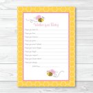 Pink Bumble Bee Baby Shower Wishes For Baby Advice Cards Printable #A101