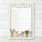 Woodland Forest Animals Printable Baby Shower Wishes For Baby Advice Cards #A191
