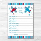 Blue & Red Airplane Printable Baby Shower Wishes For Baby Advice Cards #A283