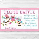Love Birds Owl Printable Baby Shower Diaper Raffle Tickets #A253