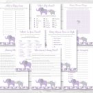 Purple Elephant Baby Shower Games Pack - 8 Printable Games #A242