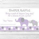 Lavender Elephant Printable Baby Shower Diaper Raffle Tickets #A242