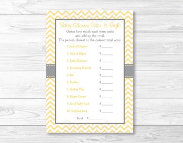 Yellow Chevron Printable Baby Shower "Price Is Right!" Game Cards #A356