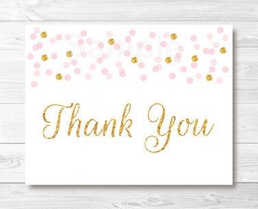 Blush Pink & Glitter Gold Thank You Card Printable #A368