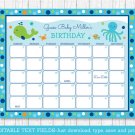 Blue Under The Sea Baby Due Date Calendar Editable PDF #A237
