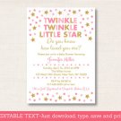 Pink & Gold Twinkle Little Star Printable Baby Shower Invitation Editable PDF #A372