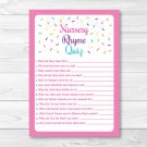 Pink Baby Sprinkle Baby Shower Nursery Rhyme Quiz Game Printable #A357