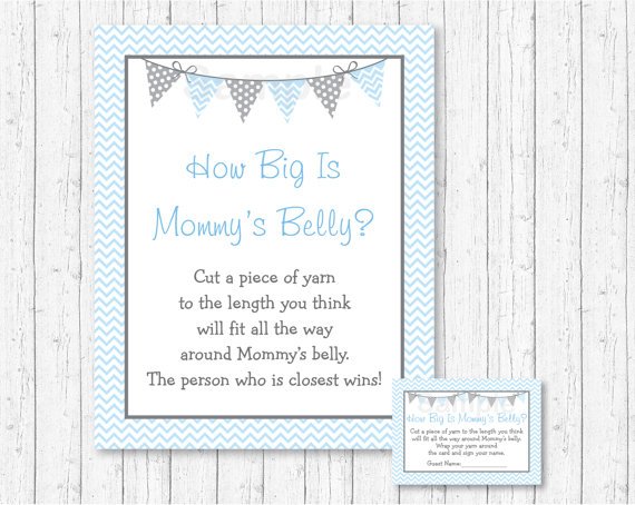 Blue Chevron How Big Is Mommys Belly Baby Shower Game #A260
