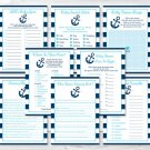 Nautical Anchor Baby Shower Games Pack - 8 Printable Games #A222