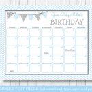 Blue Chevron Baby Due Date Calendar Editable PDF #A260