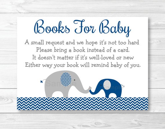 Navy Blue Elephant Baby Shower Book Request Cards Printable #A373
