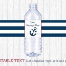 Nautical Anchor Navy Blue & Red Water Bottle Labels Printable Editable PDF #A259