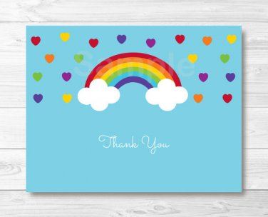 Rainbow Hearts Thank You Card Printable #A190