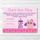 Pink & Purple Owl Baby Shower "Guess How Many?" Game Cards Printable #A133