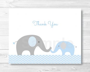 Blue Chevron Elephant Thank You Card Printable #A187
