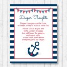 Nautical Anchor Blue & Red Diaper Thoughts Late Night Diaper Baby Shower Game #A259