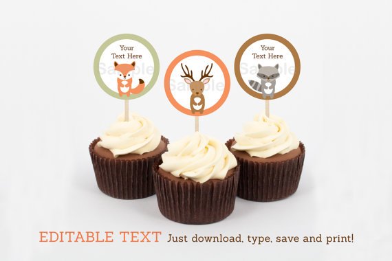 Woodland Forest Animals Cupcake Toppers Party Favor Tags Editable PDF #A191