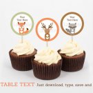 Woodland Forest Animals Cupcake Toppers Party Favor Tags Editable PDF #A191