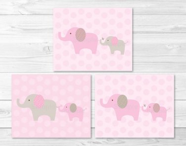 Pink & Tan Elephant Printable Nursery Wall Art #A378
