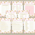 Blush Pink & Gold Glitter Dots Baby Shower Games Pack - 8 Printable Games #A380