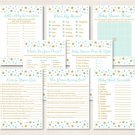 Twinkle Little Star Mint Green Gold Baby Shower Games Pack - 8 Printable Games #A381