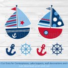 Nautical Sailboat Blue & Red Party Cutouts Decorations Printable #A123
