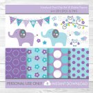Elephant Owl Forest Clipart & Digital Paper #A100