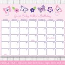 Pink & Purple Butterfly Baby Due Date Calendar Editable PDF #A220