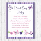 Pink & Purple Butterfly Dont Say Baby Baby Shower Game Printable #A220