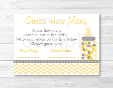 Yellow Chevron Printable Baby Shower "Guess How Many?" Game Cards #A356