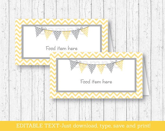 Yellow Chevron Buffet Tent Cards & Place Cards Editable PDF #A356
