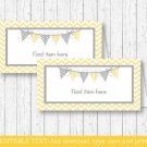 Yellow Chevron Buffet Tent Cards & Place Cards Editable PDF #A356