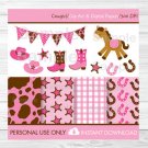 Cowgirl Clipart & Digital Paper #A327