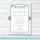 Green Chevron Printable Baby Shower Invitation Editable PDF #A364