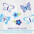 Lavender Butterfly Garden Party Cutouts Decorations Printable #A218
