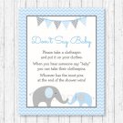 Blue Chevron Elephant Dont Say Baby Baby Shower Game Printable #A187