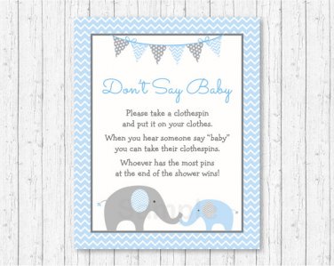 Blue Chevron Elephant Dont Say Baby Baby Shower Game Printable #A187