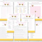 Pink Bumble Bee Baby Shower Games Pack - 8 Printable Games #A101