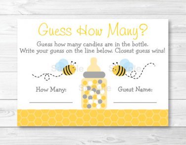 Bumble Bee Printable Baby Shower "Guess How Many?" Game Cards #A134