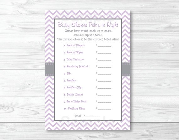 Purple & Grey Chevron Printable Baby Shower "Price Is Right!" Game Cards #A370